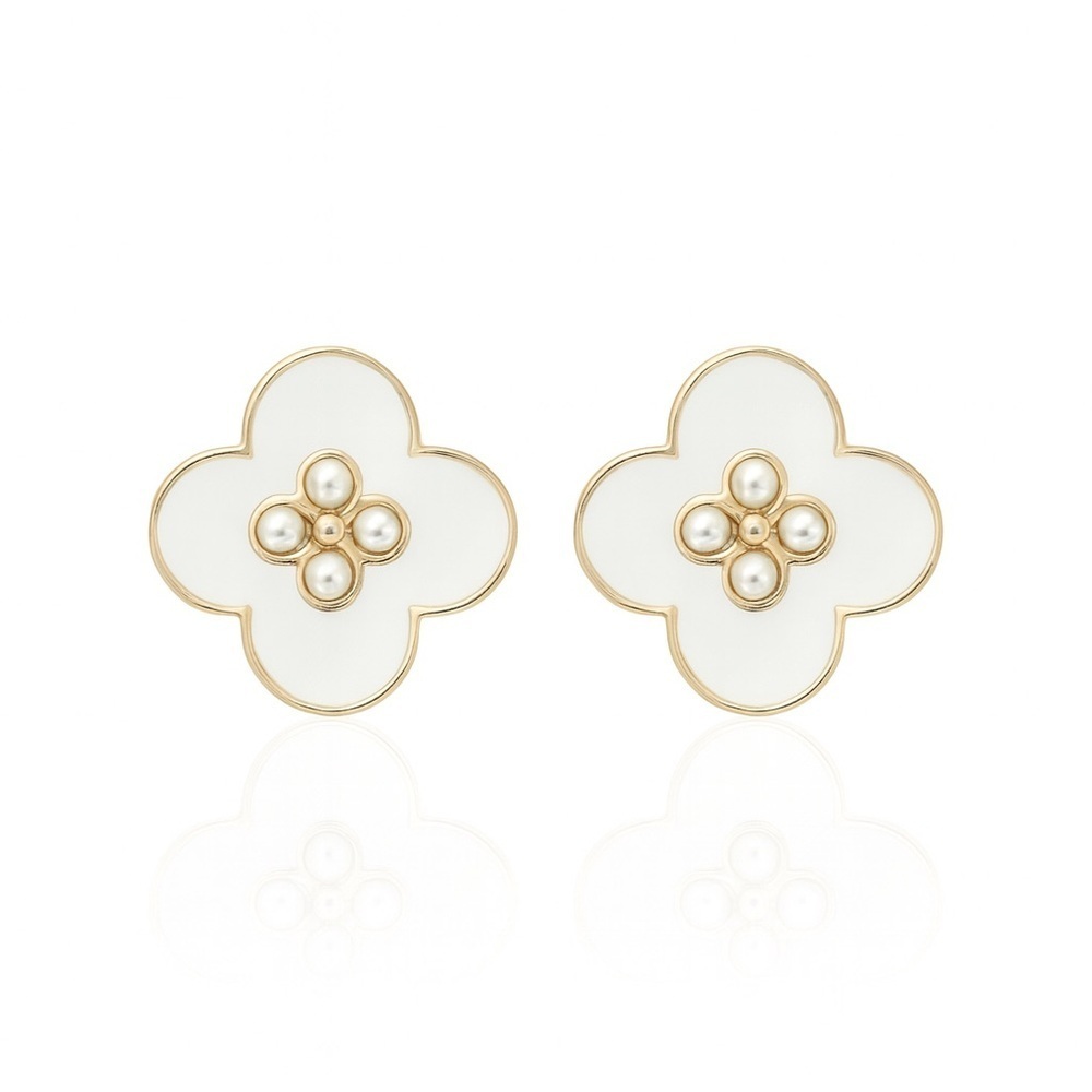 White Enamel Flower Stud Earrings